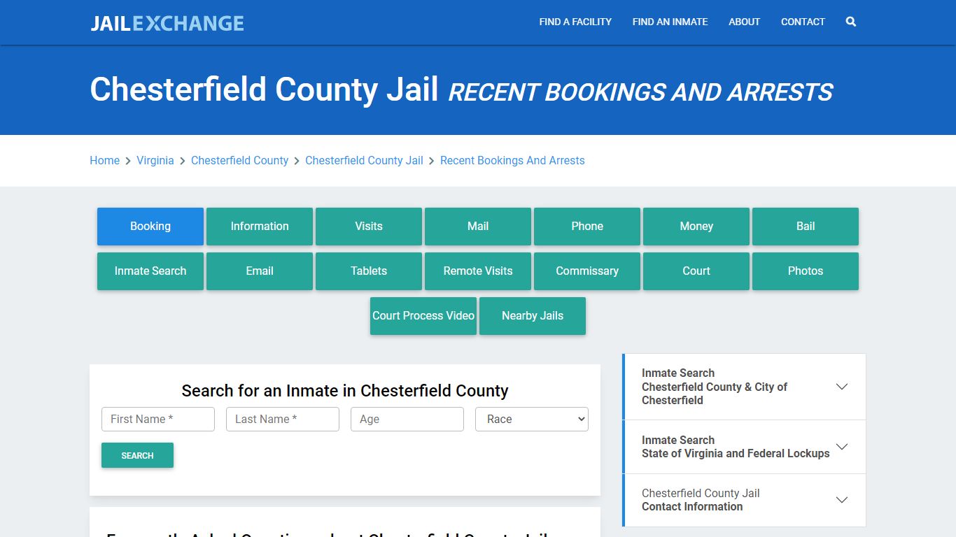 Chesterfield County Jail VA Recent Arrests and Bookings