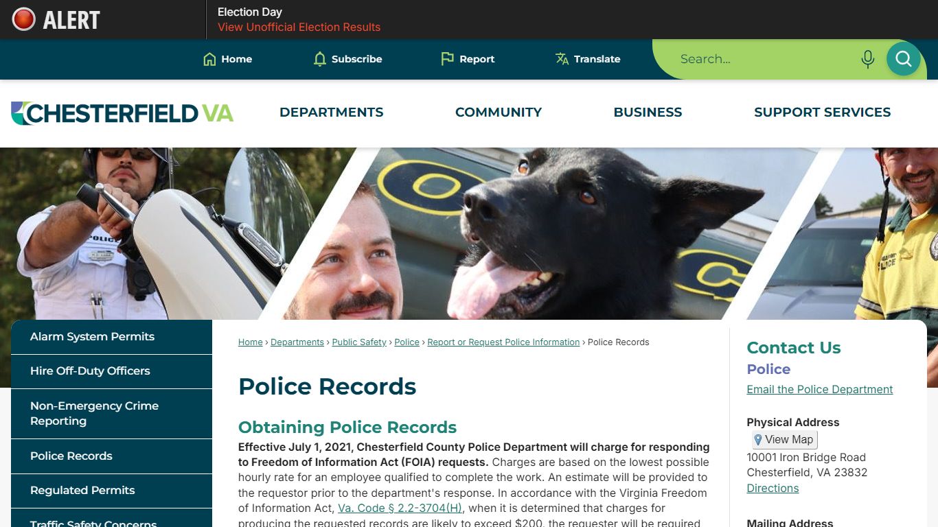 Police Records | Chesterfield County, VA