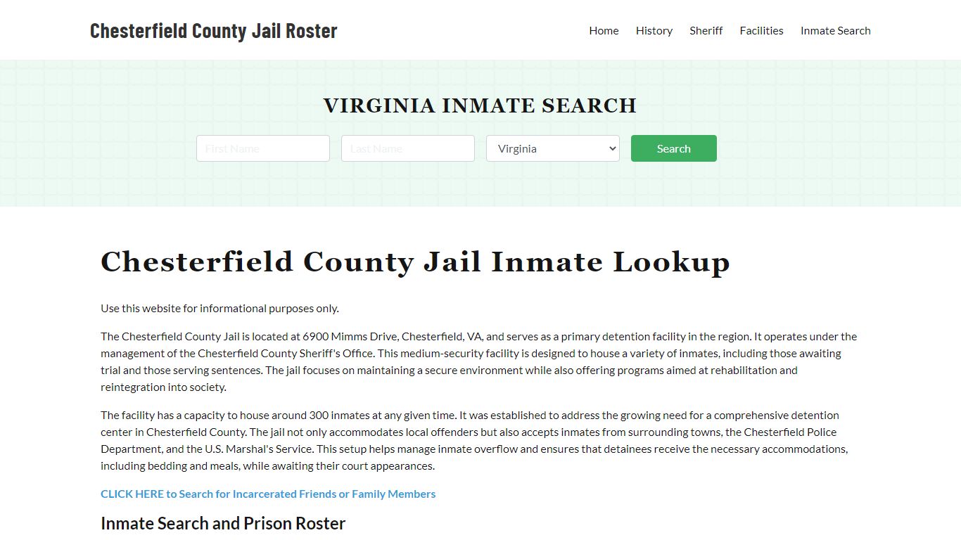 Chesterfield County Jail Roster Lookup, VA, Inmate Search